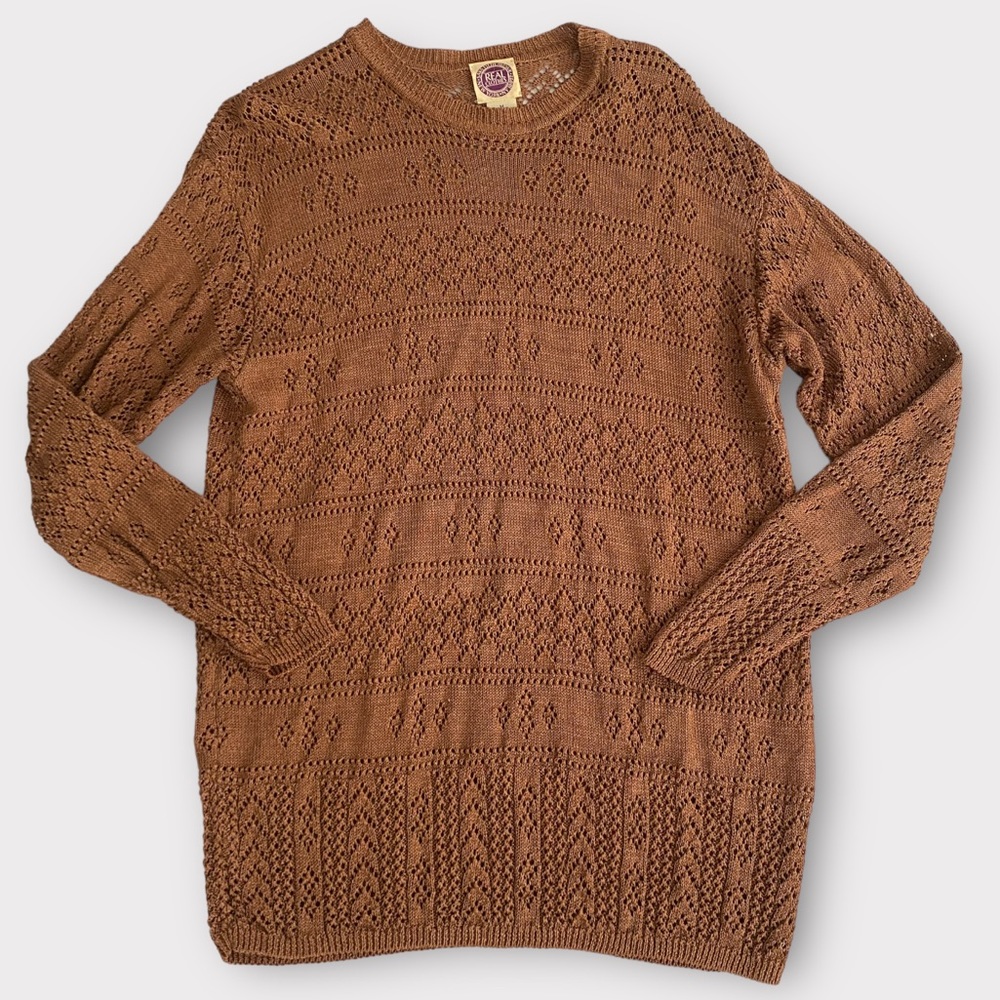 Vintage Saks Fifth Avenue Women’s Sweater Medium Linen Blend Crochet Detail - Picture 2 of 5